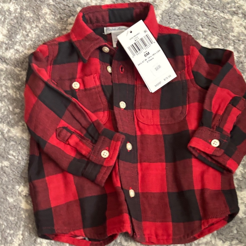 Ralph Lauren Toddler Red & Black Buffalo Plaid Button-Up Shirt size 6 months